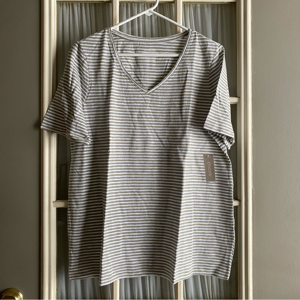 Chico's Green Metallic Striped Women's Top